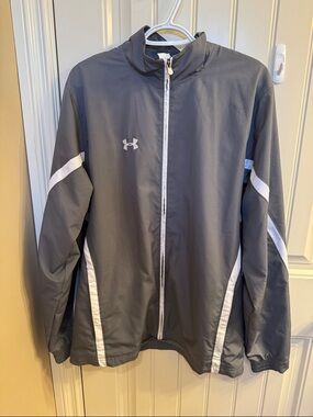 Under Armour Gray and White Full-Zip Track Jacket